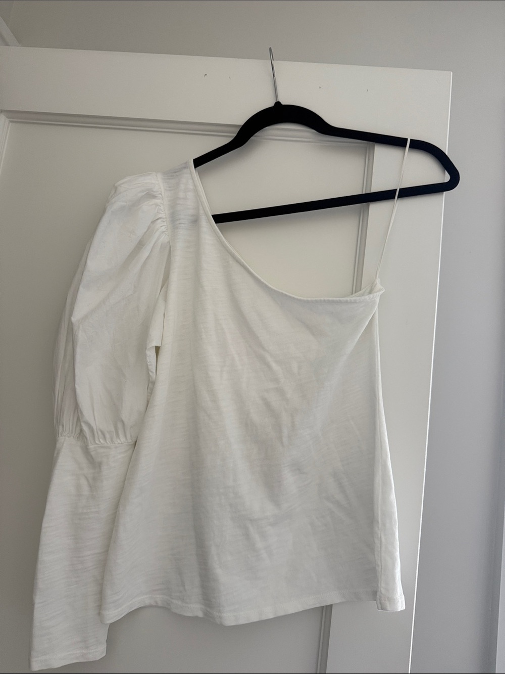 Nation LTD One-Shoulder White Puff Sleeve Top